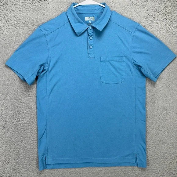 Duluth Trading Co. Mens Polo Shirt Medium Blue Trim Fit Coolmax Rugby Pocket